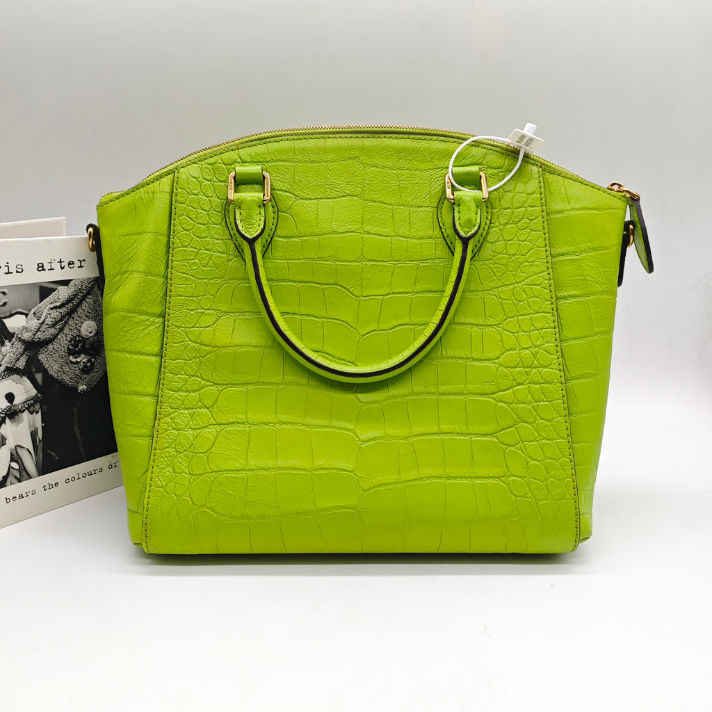 MCM Croc-Embossed Handbag Lime Green Gold Hardware