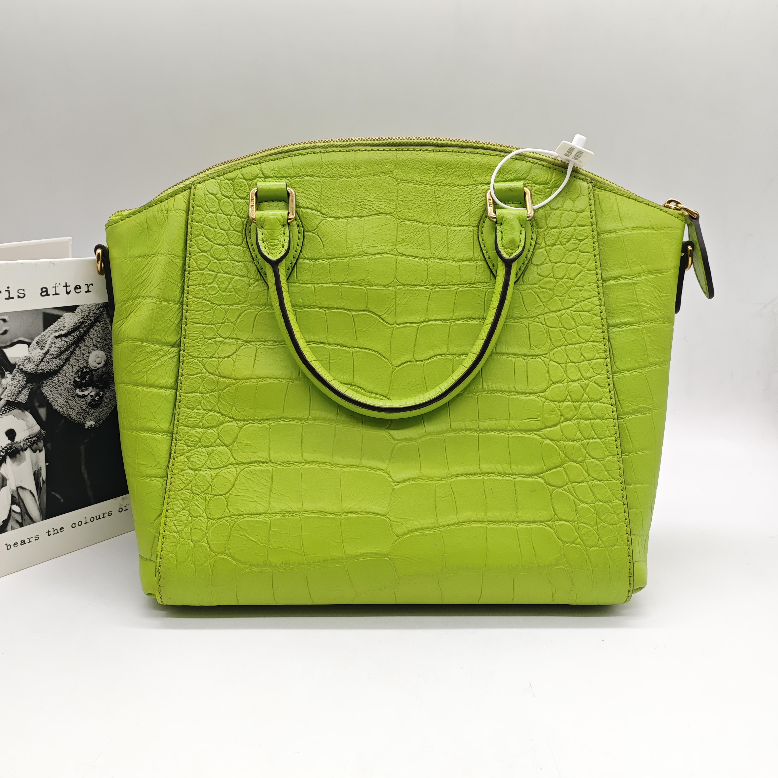 MCM Croc-Embossed Handbag Lime Green Gold Hardware