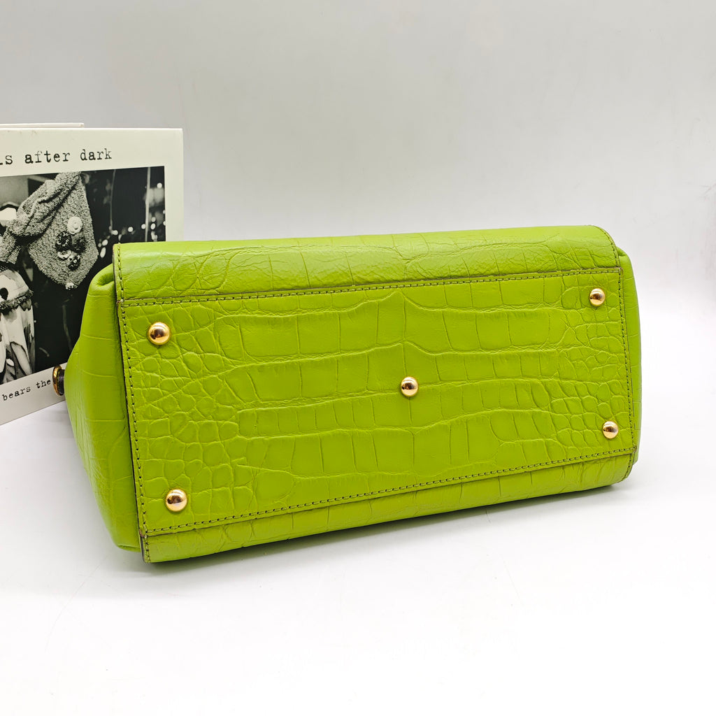MCM Croc-Embossed Handbag Lime Green Gold Hardware