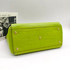 MCM Croc-Embossed Handbag Lime Green Gold Hardware