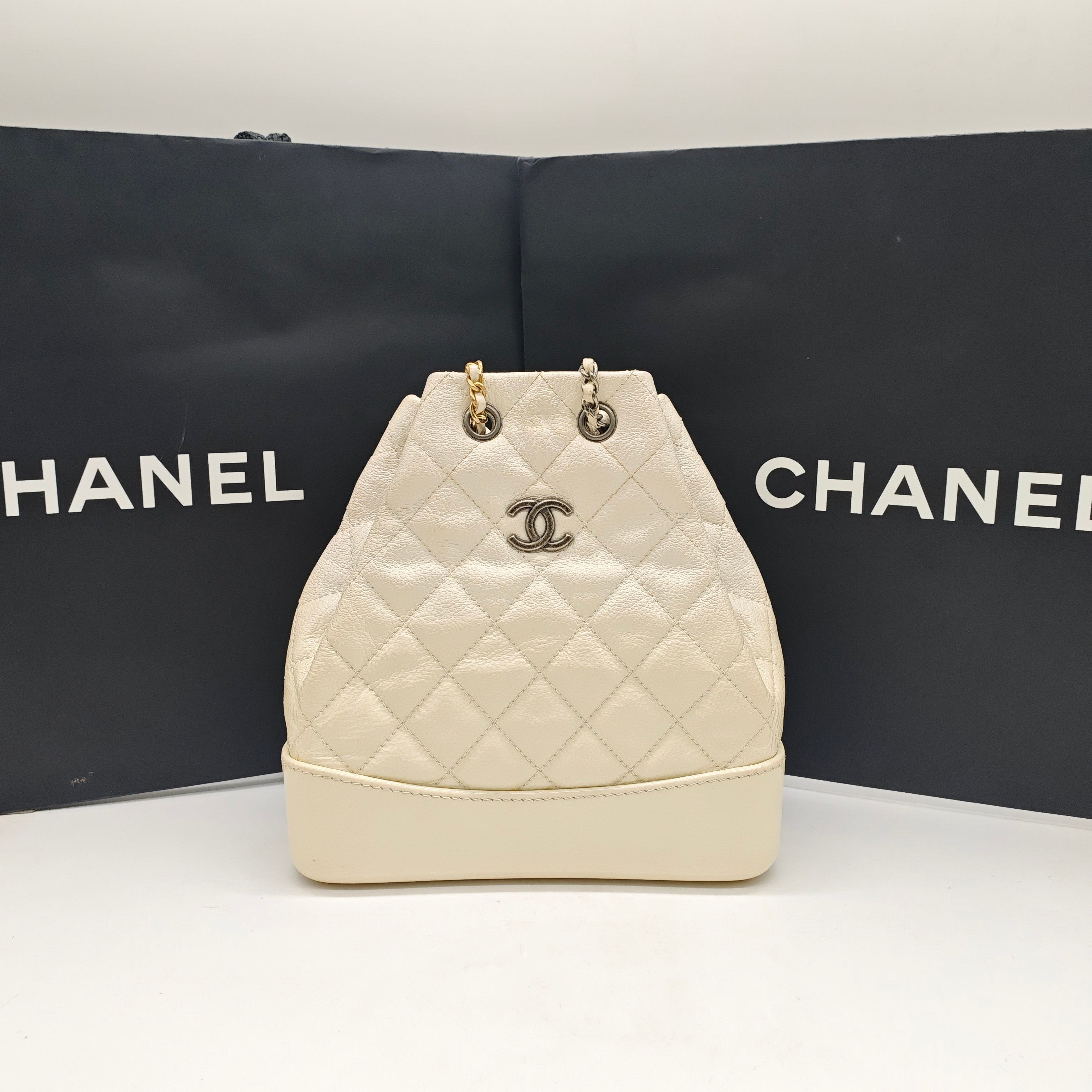 Chanel Gabrielle Small Backpack Off-white Quilted Leather Mixed-Metal Hardware