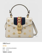 Gucci Sylvie Handbag Cream Leather Gold Hardware