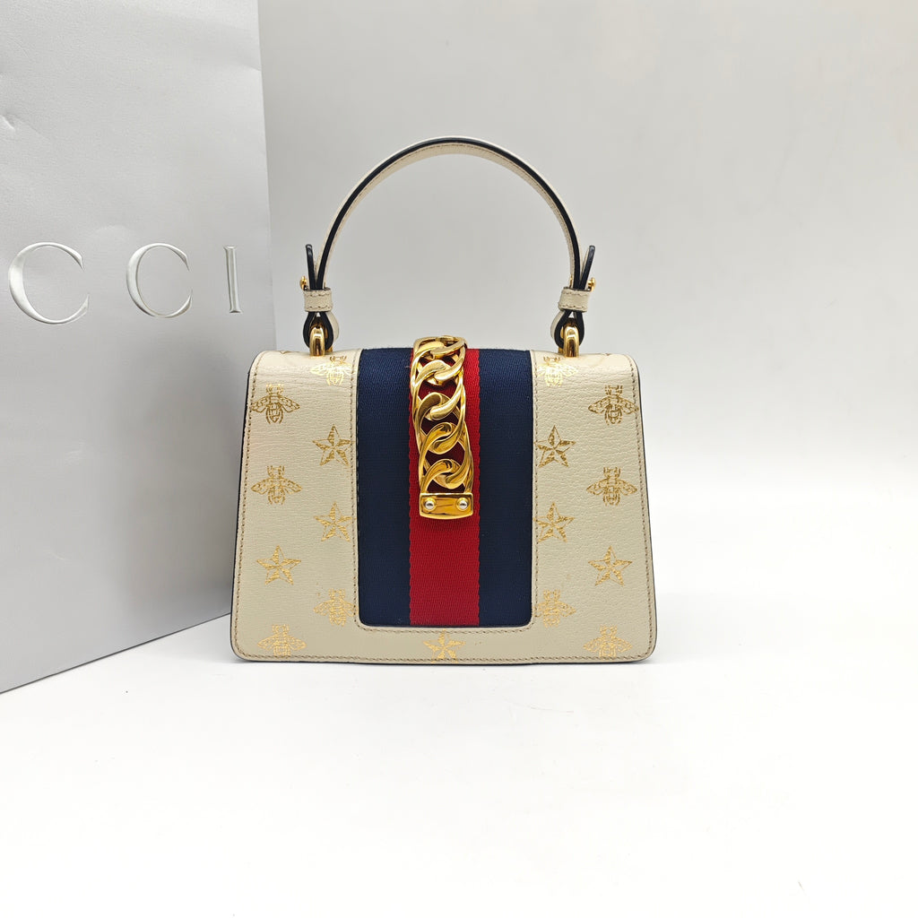 Gucci Sylvie Handbag Cream Leather Gold Hardware