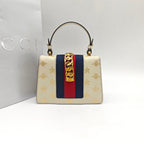 Gucci Sylvie Handbag Cream Leather Gold Hardware