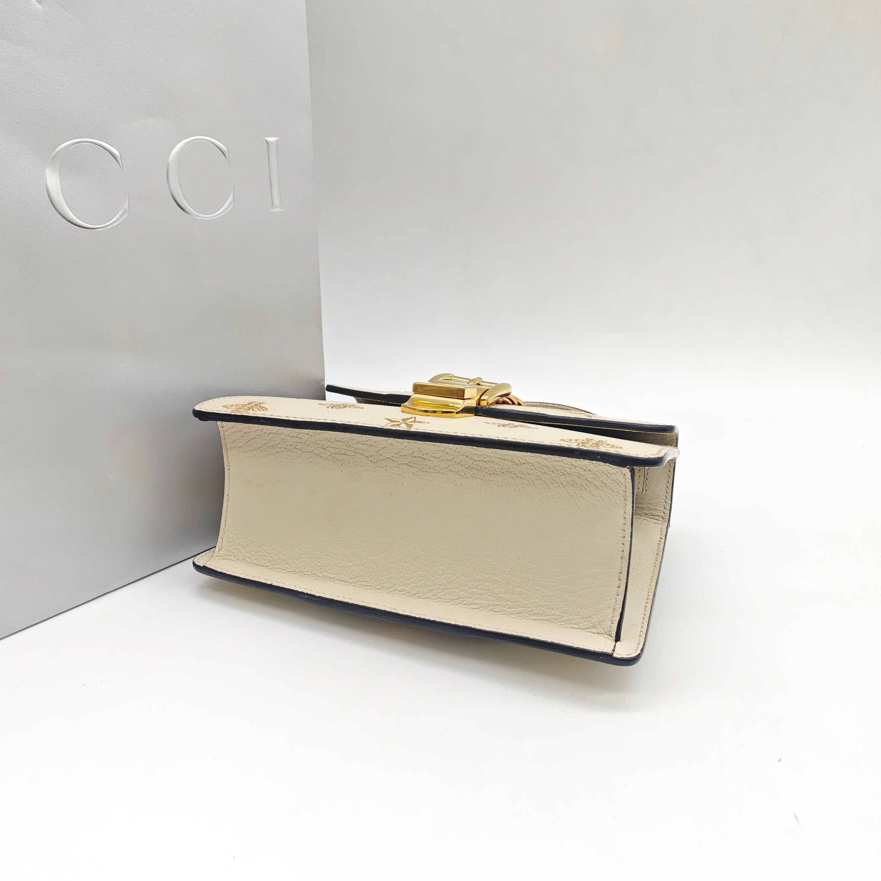 Gucci Sylvie Handbag Cream Leather Gold Hardware