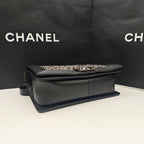 Chanel Boy Handbag Black Leather Silver Studs Crystals Silver Hardware