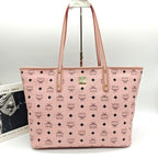 MCM Visetos Tote Bag Soft Pink Black Gold Hardware