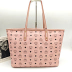 MCM Visetos Tote Bag Soft Pink Black Gold Hardware