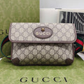 Gucci GG Supreme Belt Bag Beige/Ebony Brown Leather Gold Hardware
