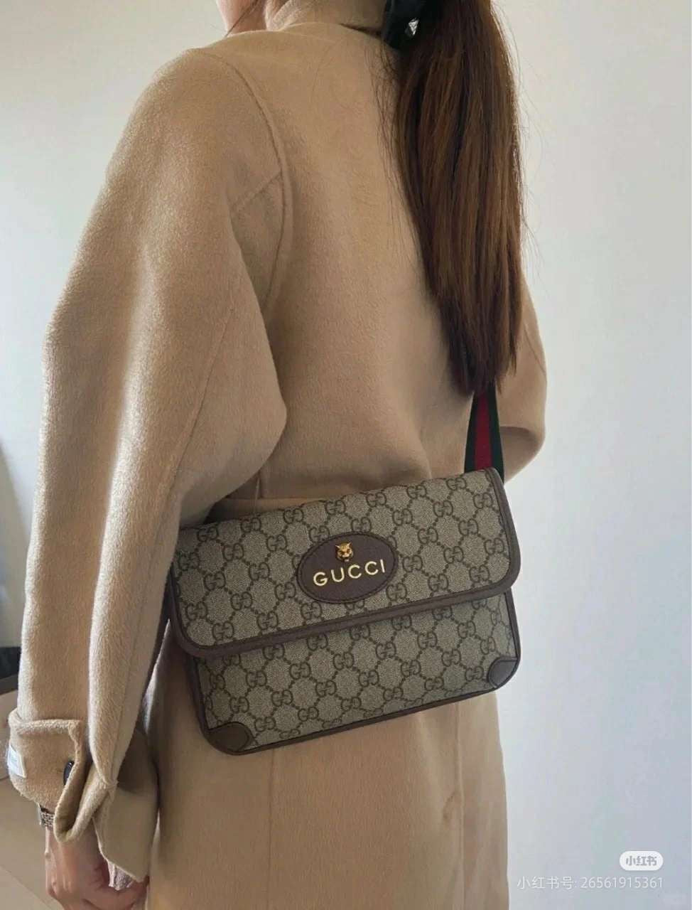 Gucci GG Supreme Belt Bag Beige/Ebony Brown Leather Gold Hardware