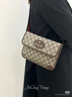 Gucci GG Supreme Belt Bag Beige/Ebony Brown Leather Gold Hardware