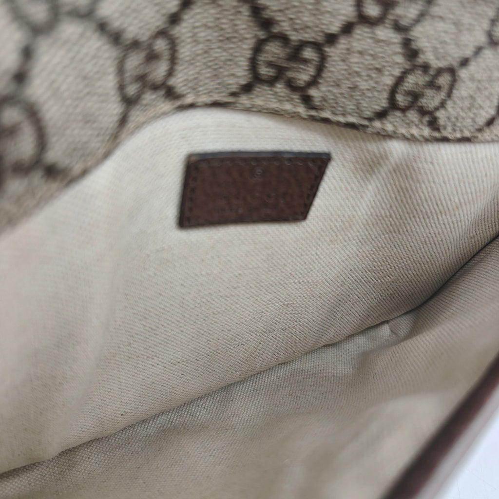 Gucci GG Supreme Belt Bag Beige/Ebony Brown Leather Gold Hardware