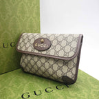 Gucci GG Supreme Belt Bag Beige/Ebony Brown Leather Gold Hardware