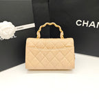 Chanel Classic Top Handle Handbag Beige Quilted Leather Gold Hardware