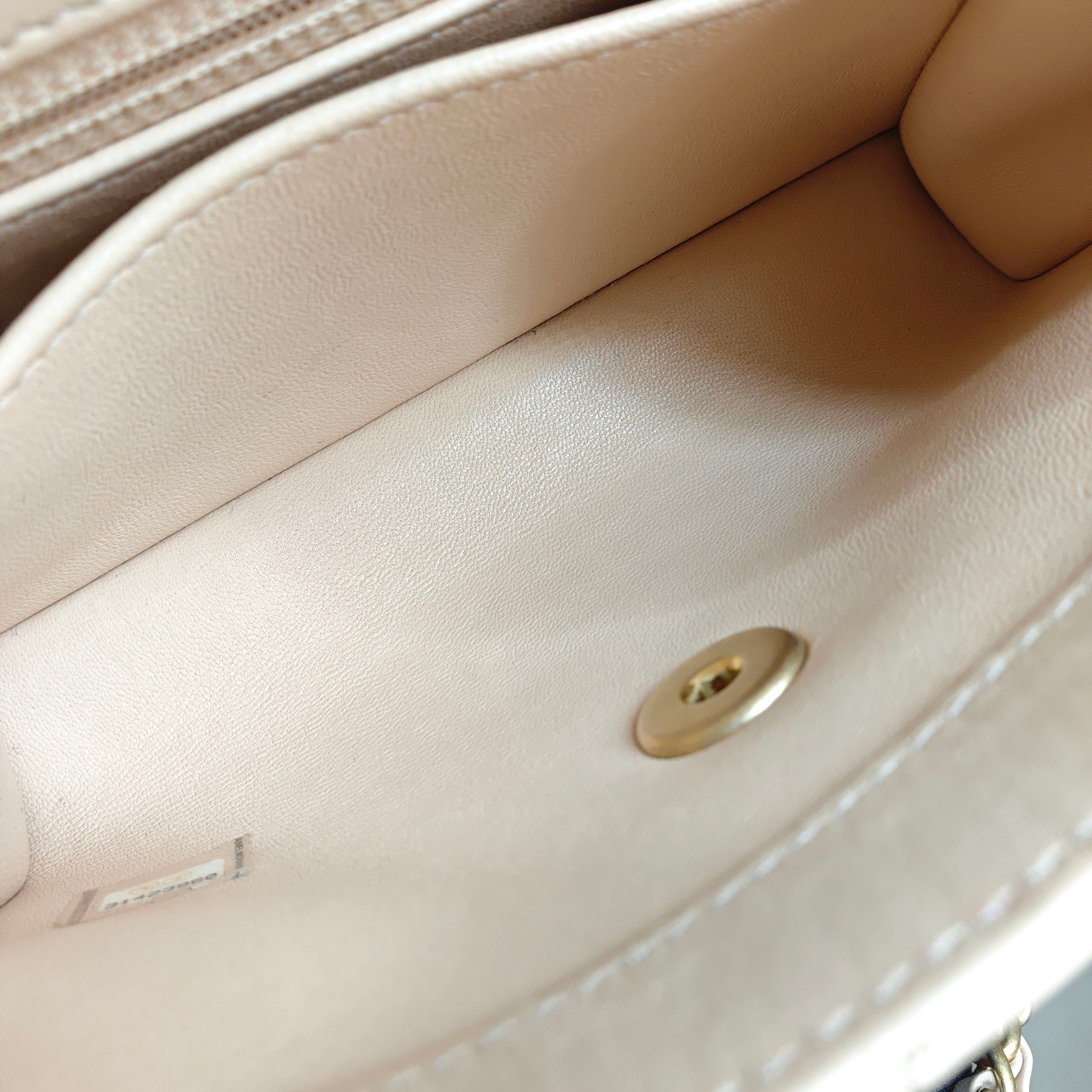 Chanel Classic Top Handle Handbag Beige Quilted Leather Gold Hardware