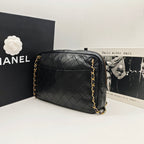 Chanel Vintage Camera Bag Black Quilted Leather Gold Hardware
