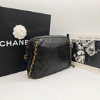 Chanel Vintage Camera Bag Black Quilted Leather Gold Hardware