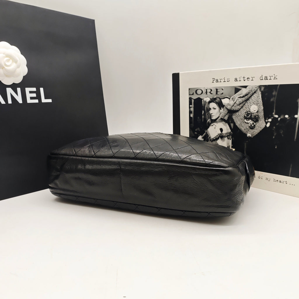 Chanel Vintage Camera Bag Black Quilted Leather Gold Hardware