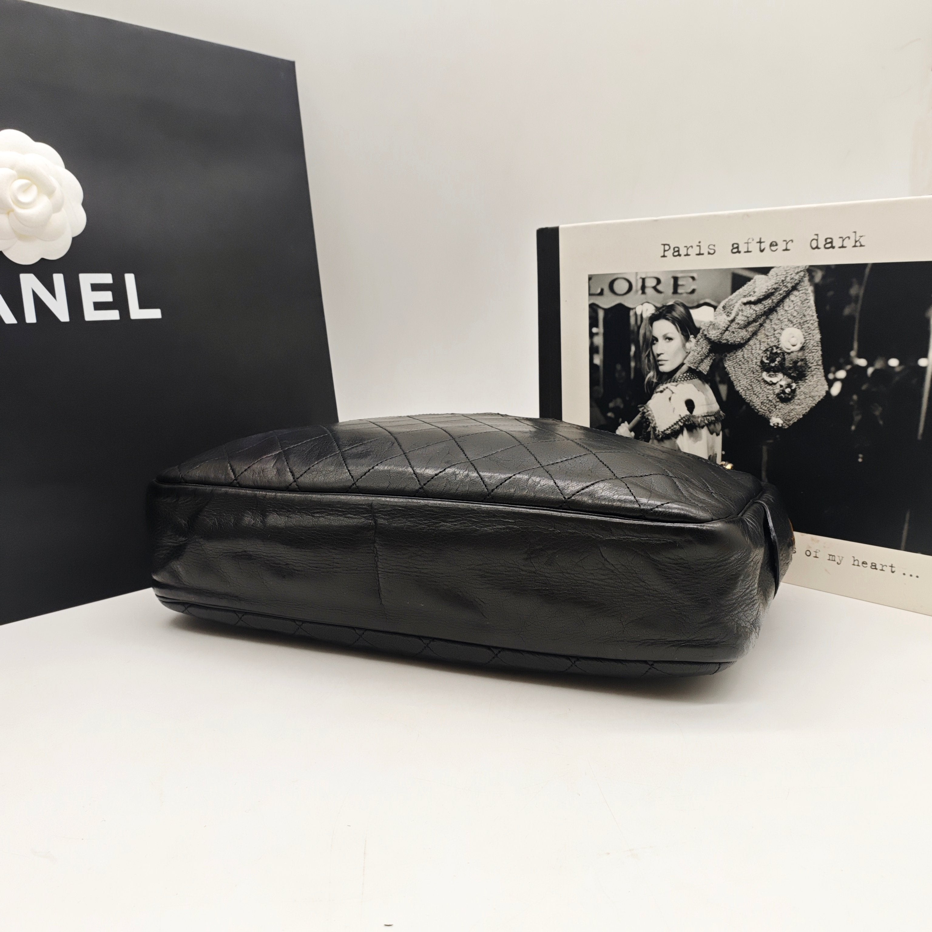 Chanel Vintage Camera Bag Black Quilted Leather Gold Hardware