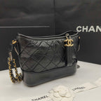 Chanel Gabrielle Hobo Handbag Black Quilted Aged Lambskin Gold & Ruthenium Hardware