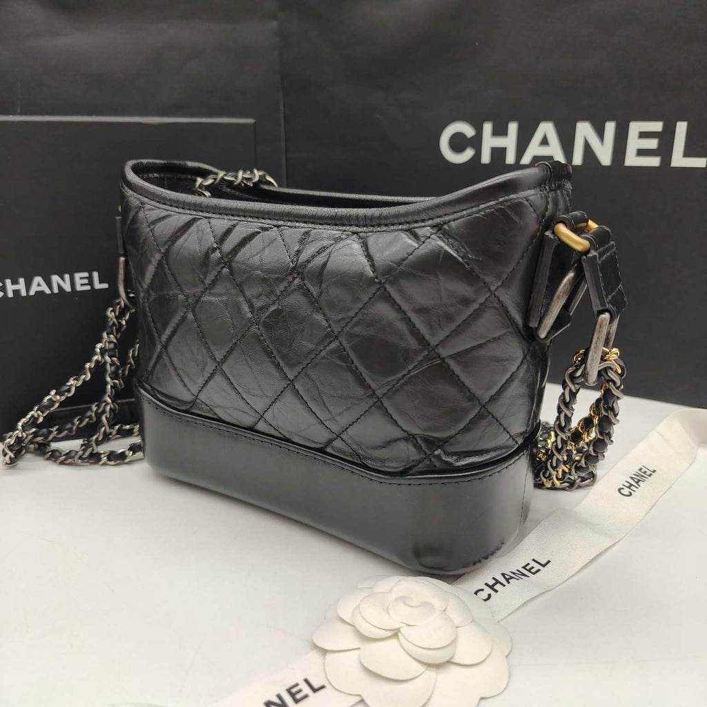 Chanel Gabrielle Hobo Handbag Black Quilted Aged Lambskin Gold & Ruthenium Hardware