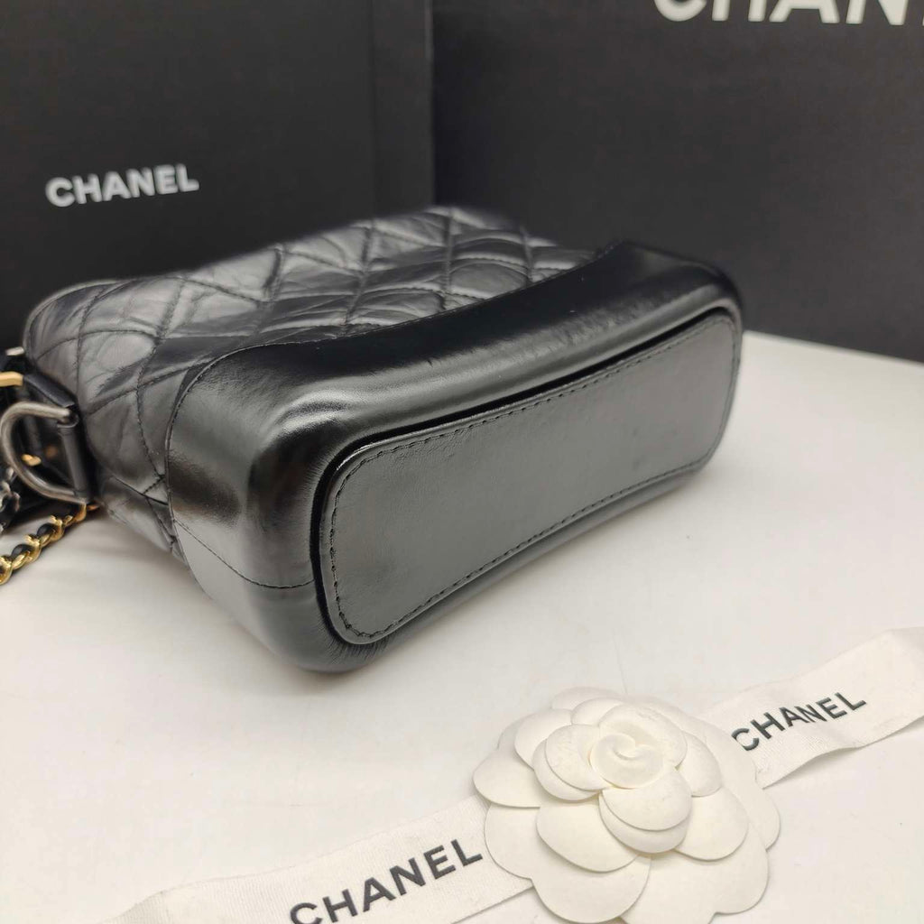 Chanel Gabrielle Hobo Handbag Black Quilted Aged Lambskin Gold & Ruthenium Hardware