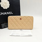 Chanel Classic Zip-Around Wallet Beige Caviar Leather Silver Hardware