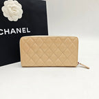 Chanel Classic Zip-Around Wallet Beige Caviar Leather Silver Hardware