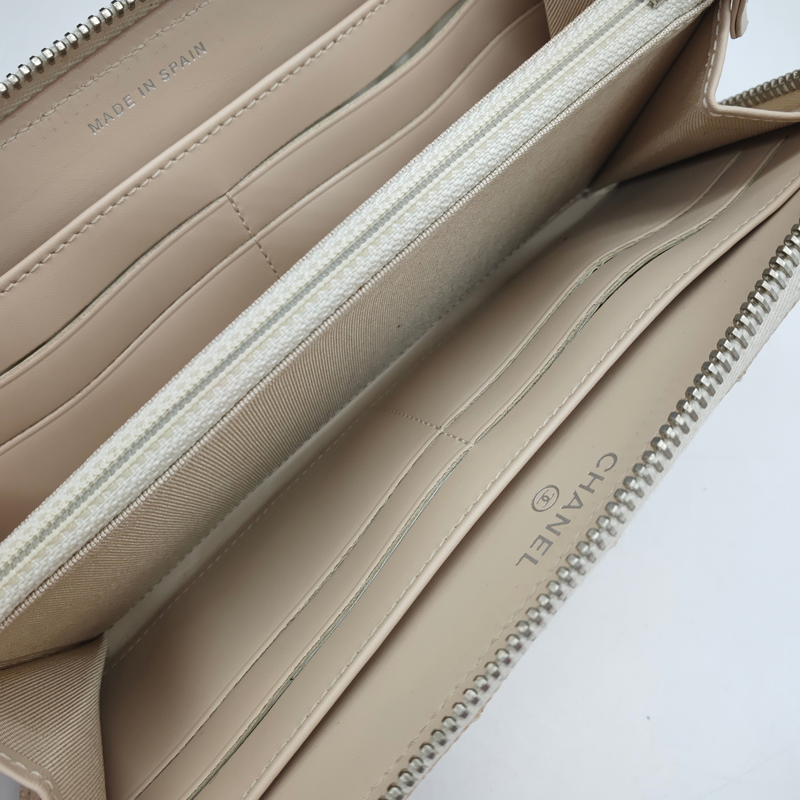 Chanel Classic Zip-Around Wallet Beige Caviar Leather Silver Hardware