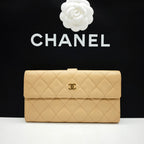 Chanel Classic Continental Flap Wallet Beige Caviar Leather Gold Hardware