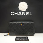 Chanel Classic Long Zip-Around Wallet Black Caviar Gold/Silver Hardware