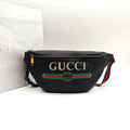 Gucci Print Belt Bag Black Pebbled Leather Gold Hardware