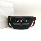 Gucci Print Belt Bag Black Pebbled Leather Gold Hardware