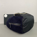 Chanel Fuzzy Backpack Navy Blue Bouclé Black Quilted Silver Hardware