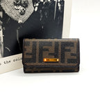 Fendi Zucca Compact Wallet Tobacco Brown Monogram Canvas Gold Hardware