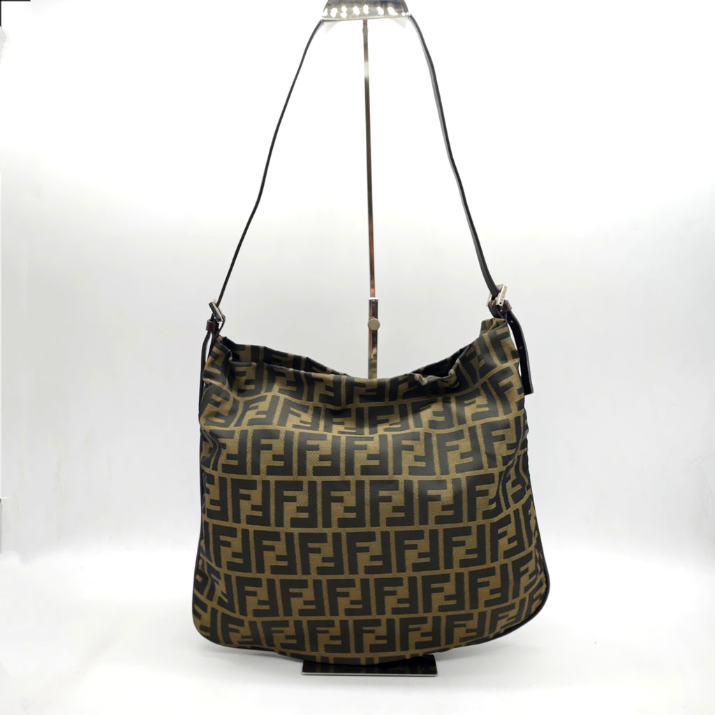 Fendi Zucca Shoulder Bag Tobacco Brown Monogram Canvas Silver Hardware