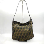 Fendi Zucca Shoulder Bag Tobacco Brown Monogram Canvas Silver Hardware