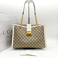 Gucci Padlock Tote Bag GG Supreme Canvas White Leather Gold Hardware