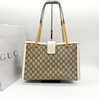 Gucci Padlock Tote Bag GG Supreme Canvas White Leather Gold Hardware
