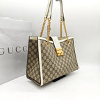 Gucci Padlock Tote Bag GG Supreme Canvas White Leather Gold Hardware