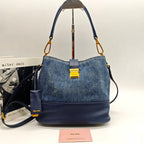 Miu Miu Denim and Leather Bucket Bag Blue/Navy Gold Hardware