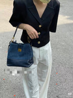 Miu Miu Denim and Leather Bucket Bag Blue/Navy Gold Hardware