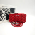 Miu Miu Matelassé Handbag Red Leather Silver Hardware