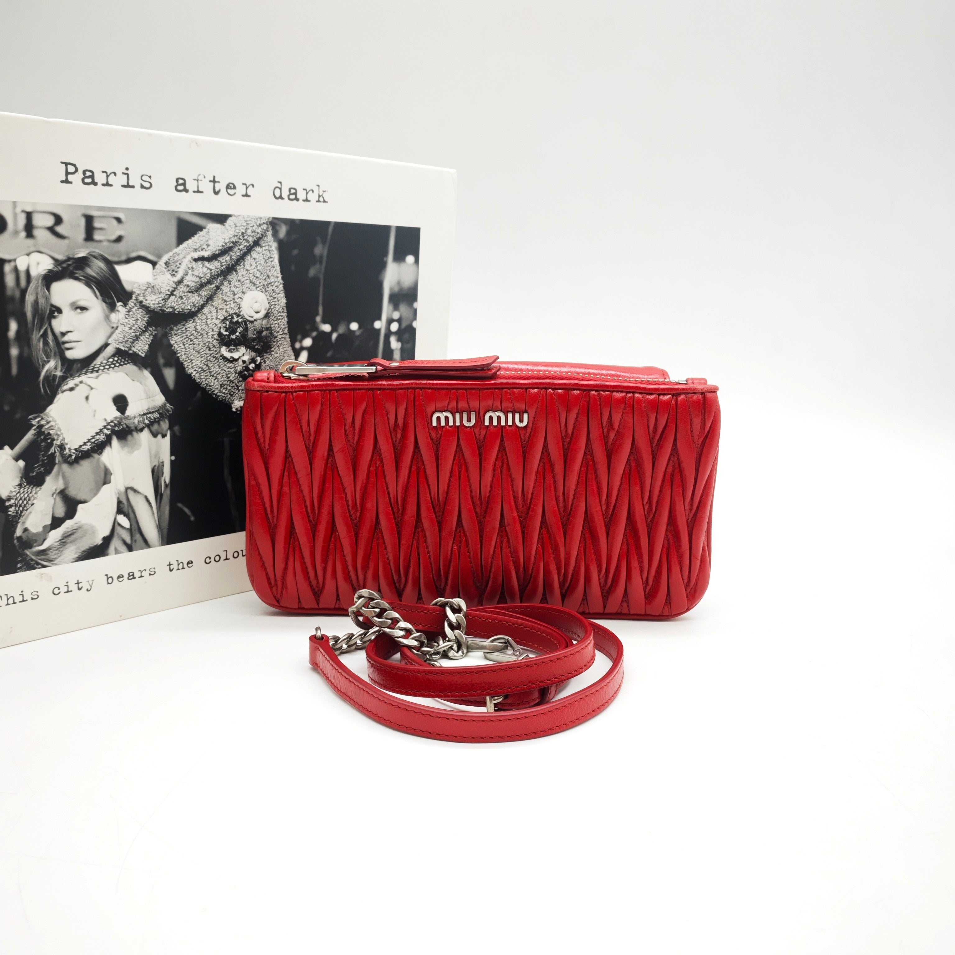 Miu Miu Matelassé Handbag Red Leather Silver Hardware