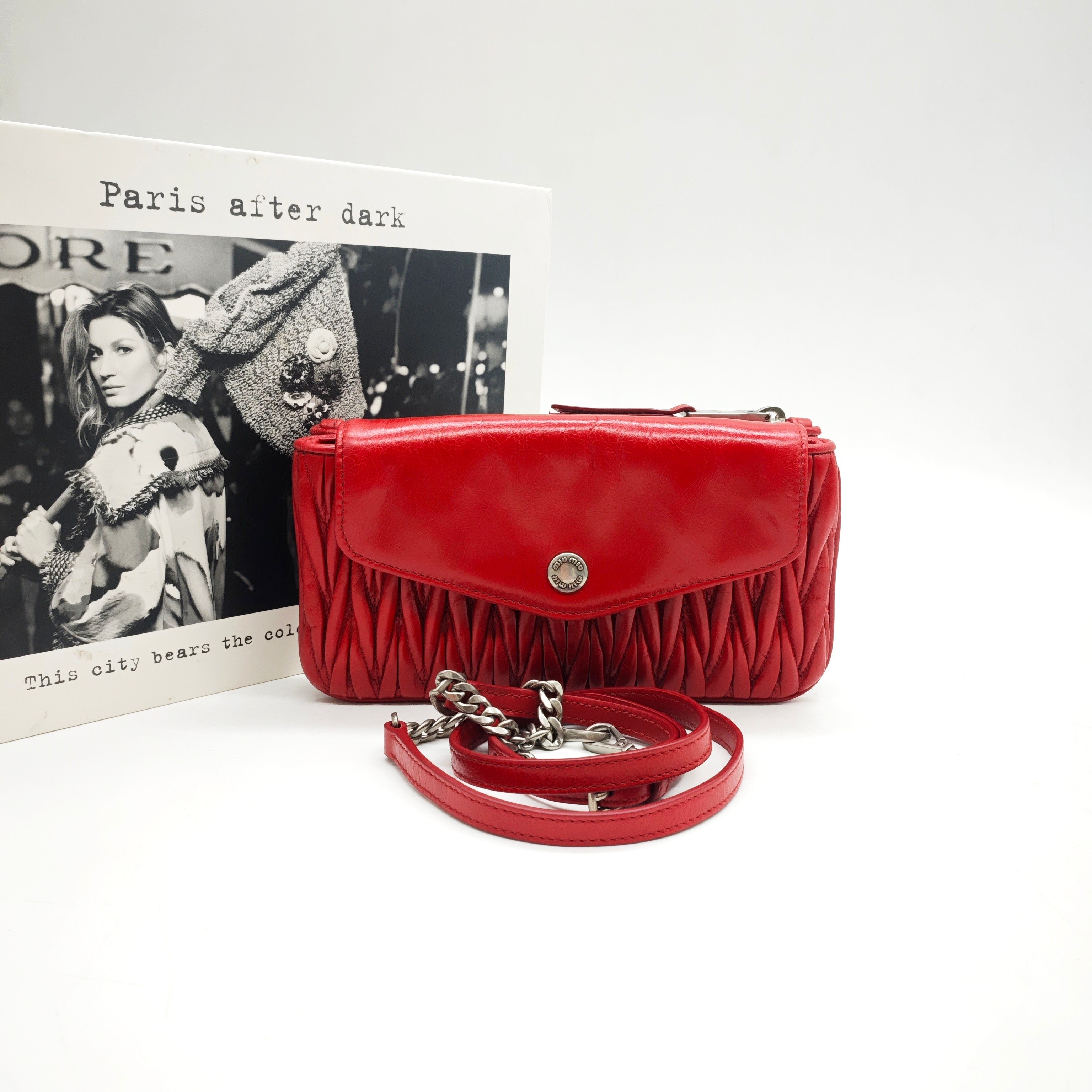 Miu Miu Matelassé Handbag Red Leather Silver Hardware