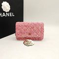 Chanel Tweed Flap Bag Pink Bouclé Fabric Gold Hardware