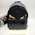 Fendi 7VZ042 Bugs Backpack Black Nylon Leather Gold Hardware