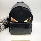 Fendi 7VZ042 Bugs Backpack Black Nylon Leather Gold Hardware