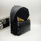 Fendi 7VZ042 Bugs Backpack Black Nylon Leather Gold Hardware
