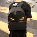 Fendi 7VZ042 Bugs Backpack Black Nylon Leather Gold Hardware